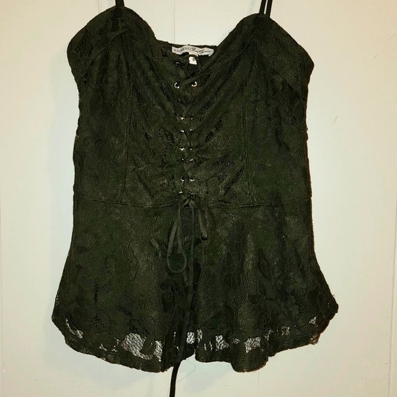 Express One eleven Brown lace crop top with lace up front Adjustable straps. - Picture 1 of 2
